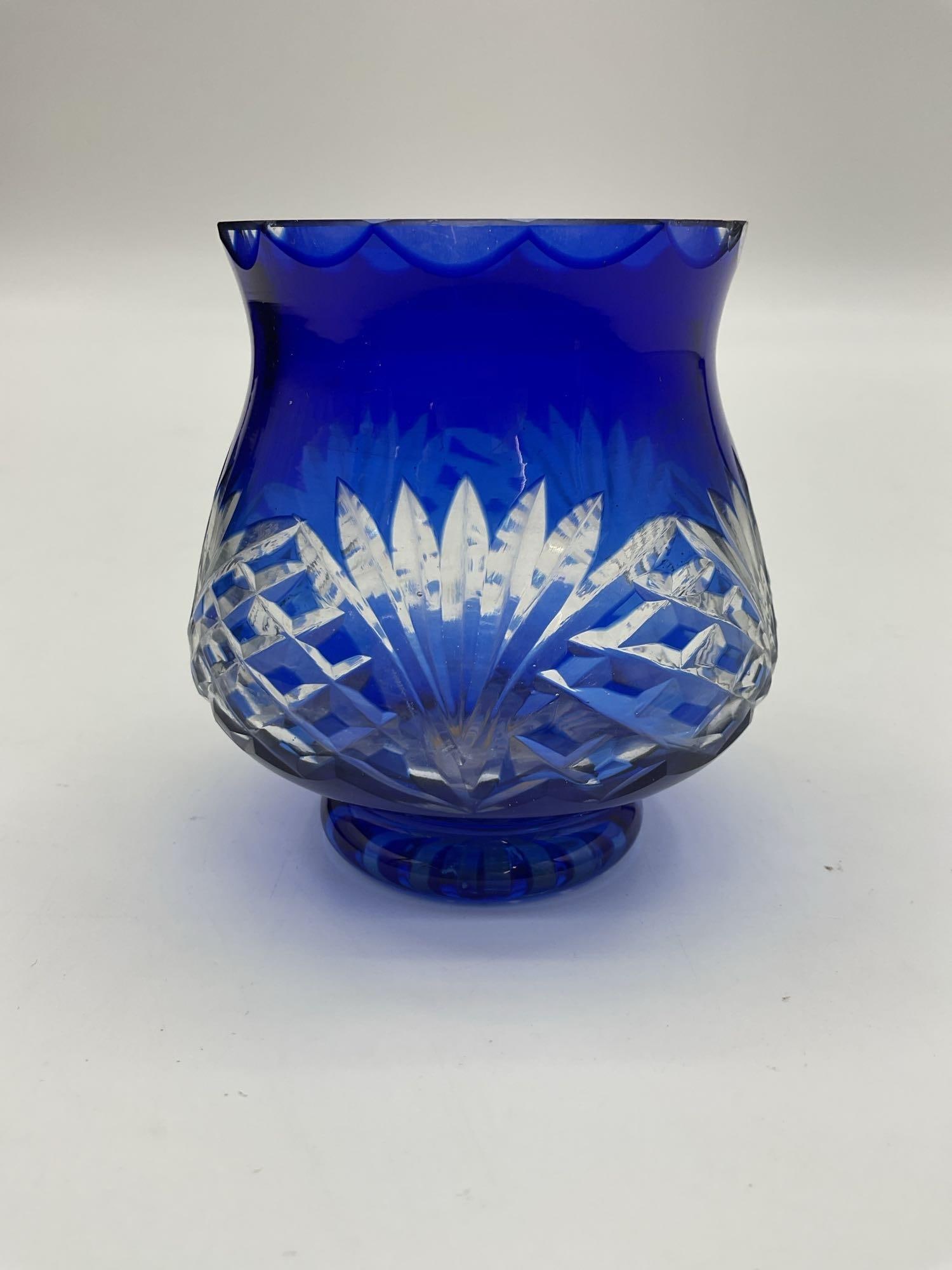 Cut to Clear Blue Crystal Vase (1 of 3)