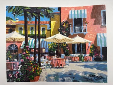 Howard Behrens 'Inn at Lake Garda' (Hand Embellished)