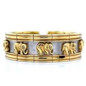 18K Yellow Gold Diamond Elephant Cuff Bracelet