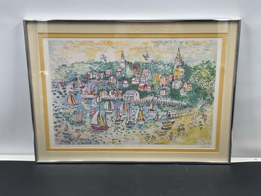 Harbor Village Scene by Charles Cobelle (France, 1902-1994) Lithograph