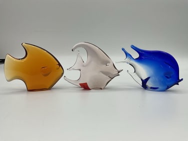 Trio of Murano Art Glass Tropical Fish Figurines