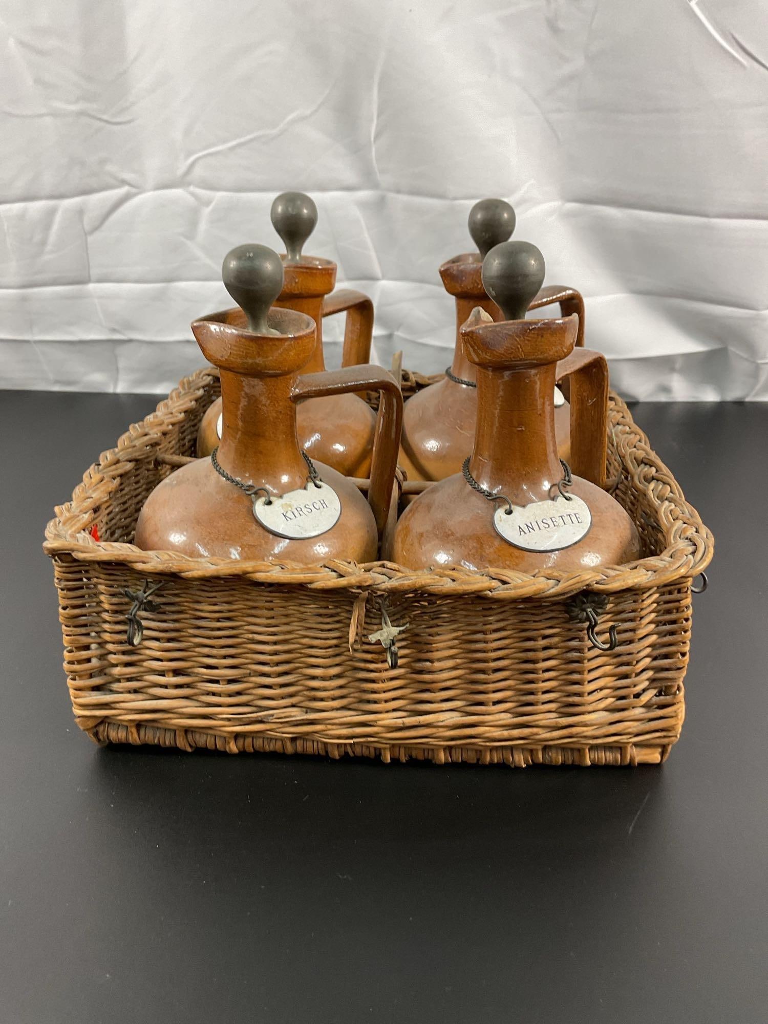 Antique Doulton Lambeth Ceramic Liquor Decanter Set with Pewter Tags - 1800's (1 of 4)