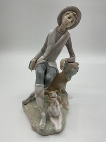 Lladro Boy with Satchel and Dog Figurine