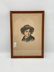 Antique Portrait of a Young Boy in Hat Lithograph