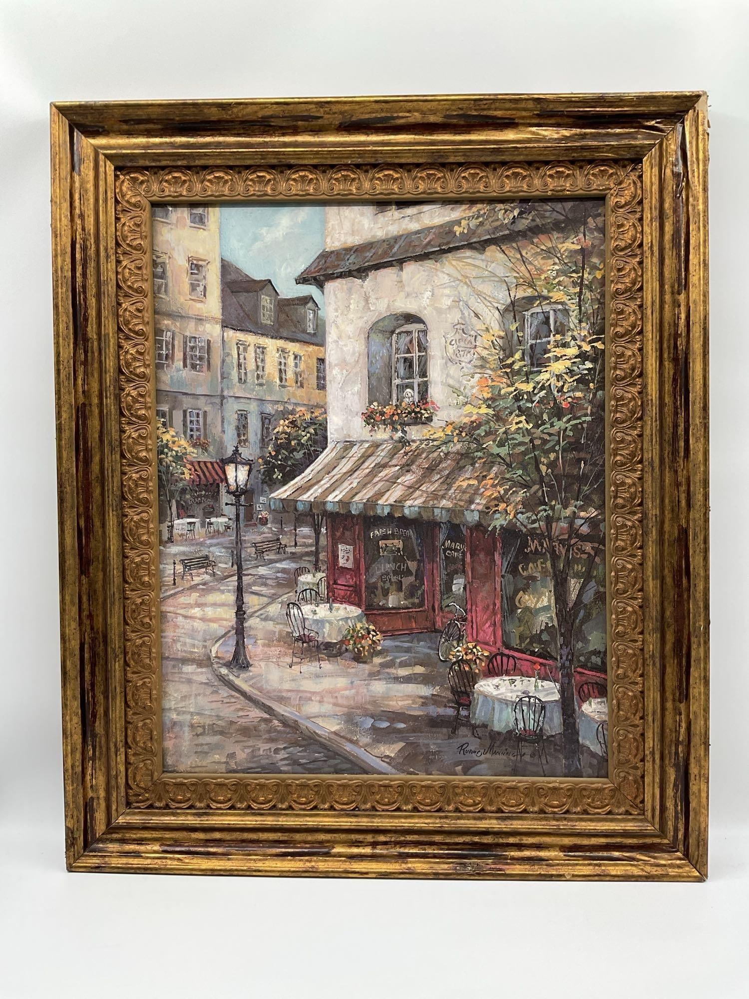 Paris Street Café Scene by Ruane Manning (American, b.1938) OIl on Canvas (1 of 3)