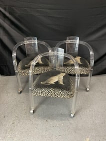 Set of 3 Charles Hollis Jones Lucite Leopard Chairs