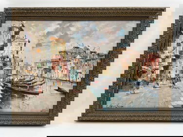 Venetian Canal Scene by L. Mazzini