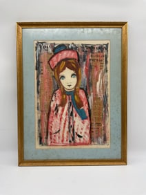 Girl in Red Hat by Andre Francois (France, 1915-2005) Mixed Media
