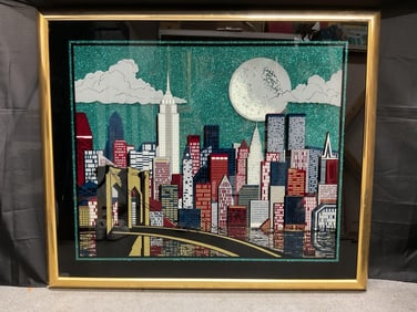 Cityscape glitter art with New York skyline