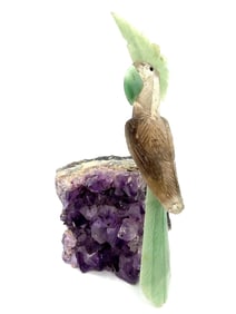 Jade Bird on Amethyst Cluster