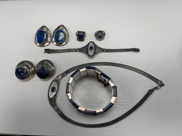 Collection of Sterling Silver/ Silver color and Lapis Lazuli Jewelry