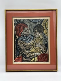 "Young Mother" by Irving Amen (American, 1918-2011) Woodcut