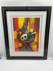 "M. Mouly Guitar Still Life", by Marcel Mouly( France,1918-2008) lithograph