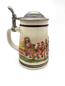 German Beer Stein with Pewter Lid Ceramic and pewter
