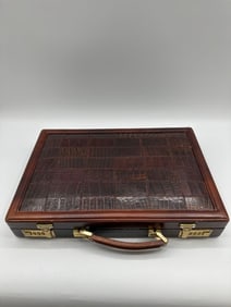 Vintage Crocodile Embossed Leather Briefcase with Gold Combination Locks