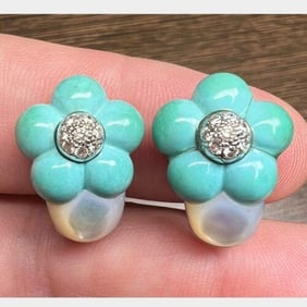 18K White Gold Turquoise & Diamond Earrings