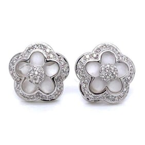 18K White Gold Crystal & Diamond Flower Earrings