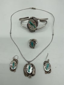 Zuni Inlay Sterling Silver Jewelry Set