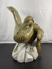 "Graceful Landing – Avian Stone Sculpture" - Signed Michael Lord