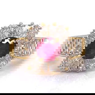 VAN CLEEF & ARPELS 18K Yellow Gold Burma No-heat Ruby & Diamond Ring: VAN CLEEF & ARPELS 18K Yellow Gold Burma No-heat Ruby & Diamond Ring Weighing 6.4 grams Set with an app. 1.00 Ct. Burma No-heat Ruby Along with 20 Diamonds weighing app. 3.00 Ct. D-F Color, VVS-VS Cla