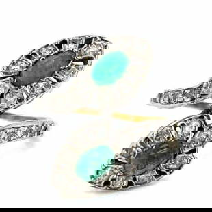 Victorian 18K & Silver Top Emerald and Diamond Ring: Victorian 18K & Silver Top Emerald and Diamond Ring Weighing 4.9 grams Set with 2 Emeralds weighing app. 0.80 Ct. And 24 Old Mine Diamonds weighing app. 1.20 Ct. H-I Color, VS1-SI1 Clarity Ring Size 6
