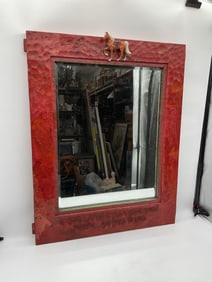 Folk Art Mirror with Horse and Carved Quote
