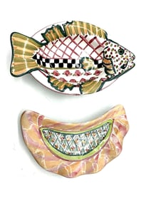 MacKenzie-Childs Hand-Painted Ceramic Dishes – Fish and Melon