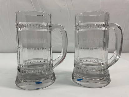 Richardson Root Beer Glass Mug - Box 14: A heavy embossed glass root beer mug with a sturdy handle and ribbed decorative bands. The faint etched lettering suggests it was produced for Richardson Root Beer, a popular early 20th-century soda b