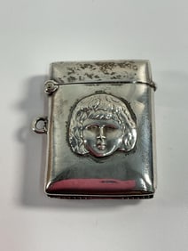 Antique S.M.L. Mowbry Birmingham Stirling Silver Vesta Case with Cherub/Angel Motif (Env 35)