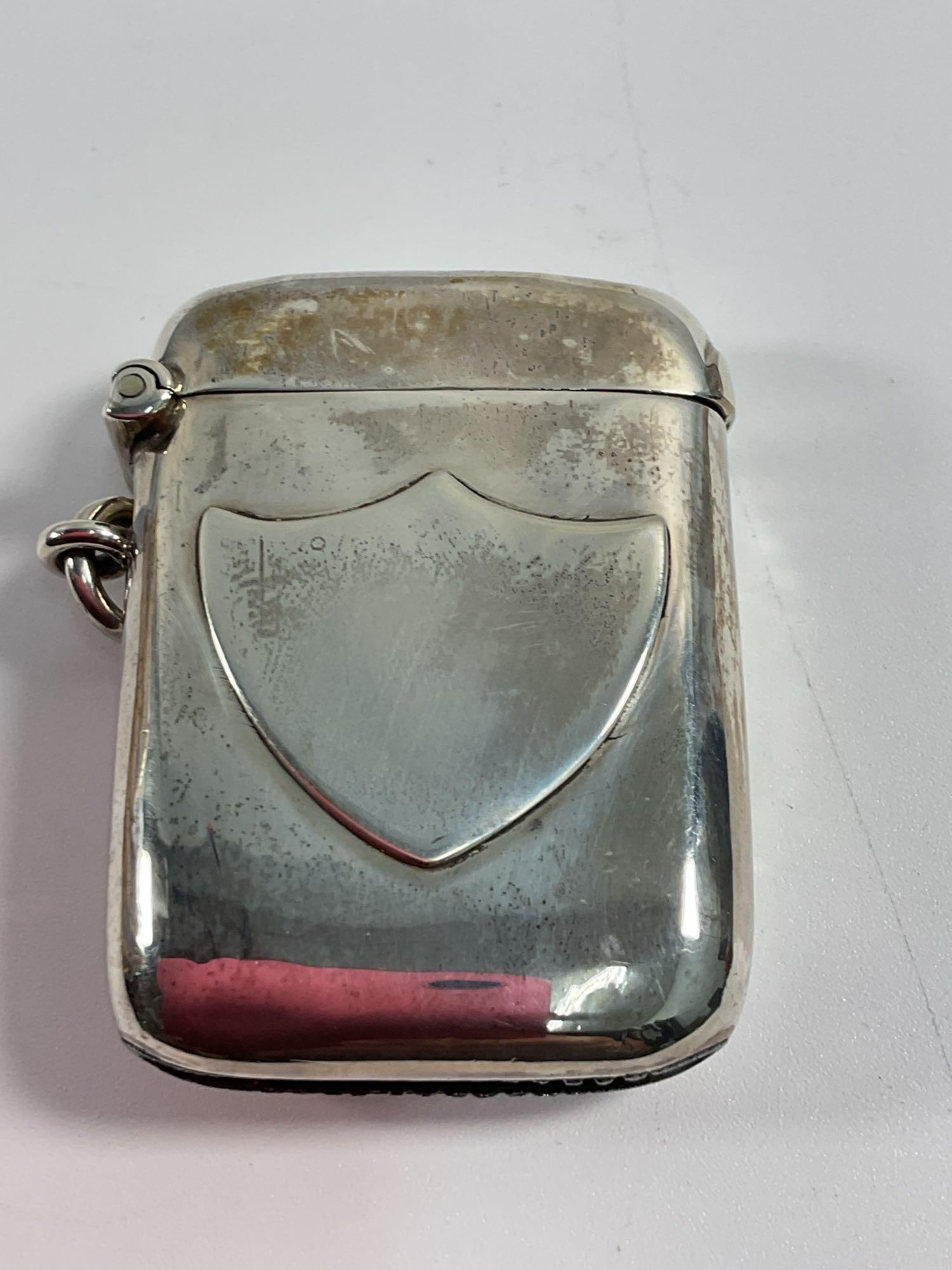 Antique Chester Sterling Silver Vesta Case, Silver Heart Design (Match Safe env 45) (1 of 3)