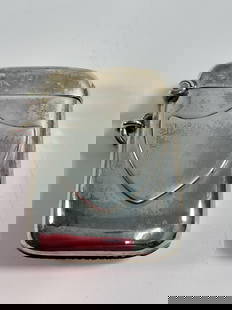 Antique Chester Sterling Silver Vesta Case, Silver Heart Design (Match Safe env 45): This is an antique sterling silver vesta case (match safe) with a polished, smooth surface. One side features an engraved shield cartouche, while the other side remains unadorned, reflecting its minim