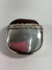 Antique Birmingham Walnut & Sterling Silver Oval Vesta Case (Match Safe env 50)