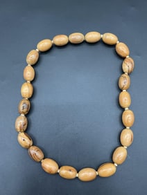 Vintage 1970s Israeli Olive Wood Bead Necklace