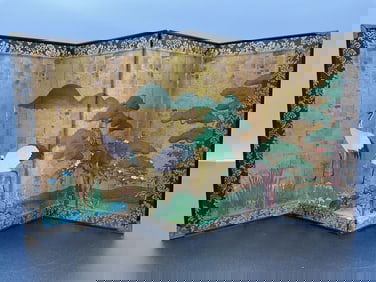 "Japanese Crane and Pine - Byobu Folding Screen