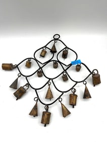 Rustic Iron and Brass Bell Wall Hanging Wind Chime
