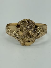 Art Nouveau 14K Gold Cuff Bracelet with Lady’s Profile