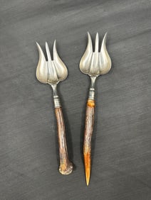 Vintage Empress NY Carving Forks with Antler Handles