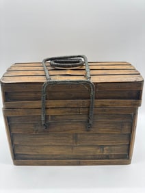Vintage Bamboo and Rattan Picnic or Storage Basket