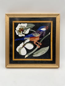 Bird with White Orchids Pietra Dura Mosaic Wall Plaque
