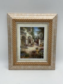 Tuscan Courtyard Scene Lithograph
