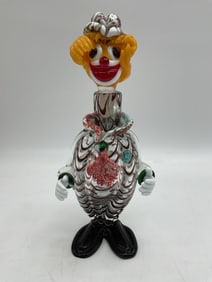 Murano Style Clown Figurine with Swirl Suit, Hat & Bow Tie - Bottle Stopper