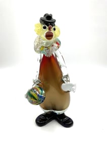 Murano Style Clown Figurine Holding Colorful Ball