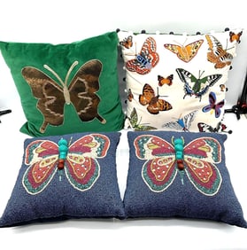 Set of 4 Butterfly Embroidered Accent Pillows by MacKenzie-Childs