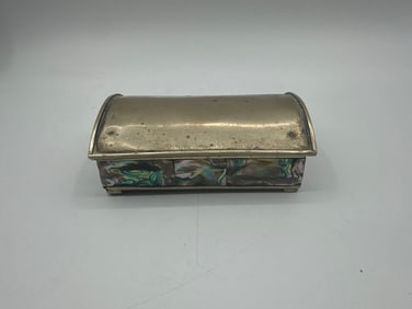 Vintage Brass and Abalone Inlay Domed Trinket Box