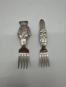 Pair of Vintage Children's Character Forks – Bunny and Teddy Bear - Reed & Barton and Ralph Lauren