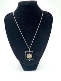 Art Deco Black Enamel and sterling silver Pendant Watch with Chain