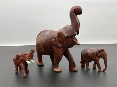 Hand-Carved Wooden Elephant Figurine Set - Box 3