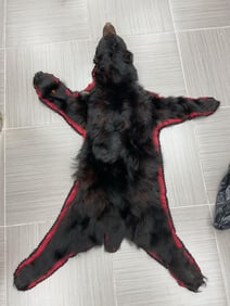 Mounted Black Bear Rug with Red and Black Trim