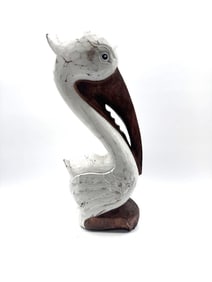 Hand-Carved Wood Pelican Sculpture