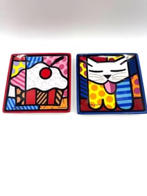 Set of 2 Romero Britto Square Glass Dishes